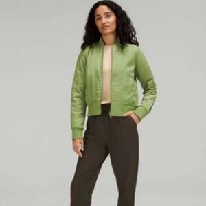 Lululemon Non Stop Shell Bomber Jacket Sz 8 Green Reversible EUC Water Repellent